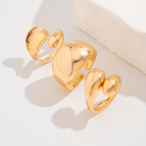 Women Gold Chunky Rings Set Adjustable Knuckle Finger Stackable Fashion Jewelry - Picture 7 of 7